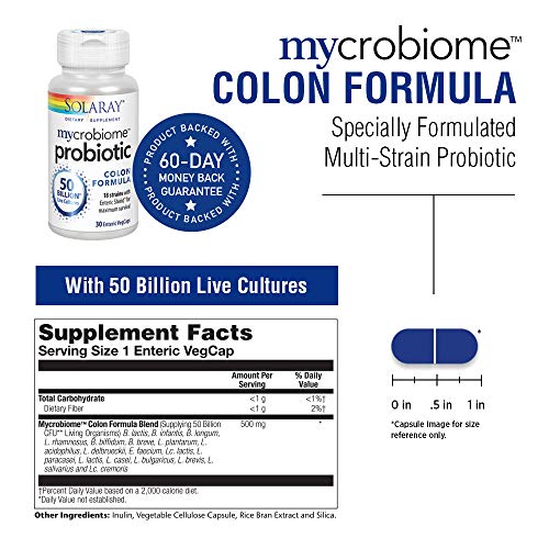 Solaray Mycrobiome Probiotic Colon Formula | Formulated to Support Healthy Intestinal & Colon Function, Immunity & More | 50 Billion CFU | 30 VegCaps