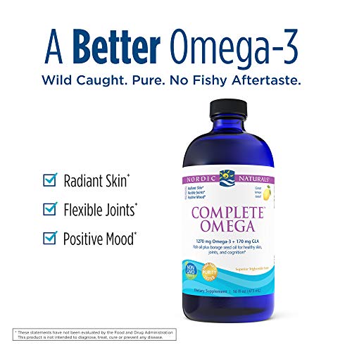 Nordic Naturals Complete Omega, Lemon Flavor - 1270 mg Omega-3-16 oz - EPA & DHA with Added GLA - Healthy Skin & Joints, Cognition, Positive Mood - Non-GMO - 96 Servings
