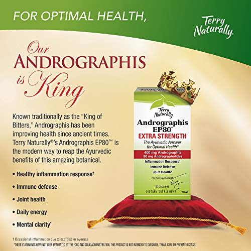 Terry Naturally Andrographis EP80 Extra Strength - 60 Vegan Capsules - Immune Defense Support Supplement, Promotes Healthy Inflammation Response - Non-GMO, Gluten-Free - 60 Servings