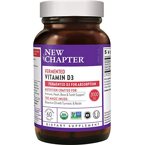 New Chapter Vitamin D3, Fermented Vitamin D3 2,000 IU, ONE Daily with Whole-Food Herbs + Adaptogenic Reishi Mushroom for Immune Support + Bone Health + Heart Health, 100% Vegan, Gluten-Free - 60 count