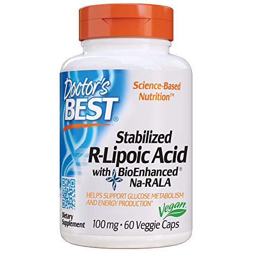 Doctor's Best Stabilized R-Lipoic Acid with BioEnhanced Na-RALA, Non-GMO, Gluten Free, Vegan, Helps Maintain Blood Sugar Levels, 100 mg 60 Veggie Caps (DRB-00123)