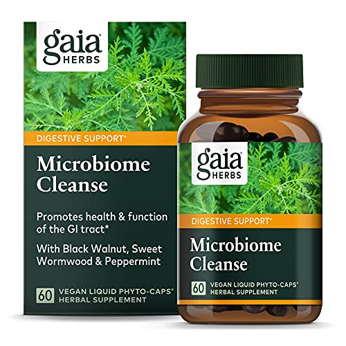 Gaia Herbs, Microbiome Cleanse Vegan Liquid Phyto Capsules - Digestive Support Supplement, Black Walnut, Wormwood, Oregano, Cinnamon, 60-Count (Pack of 1)