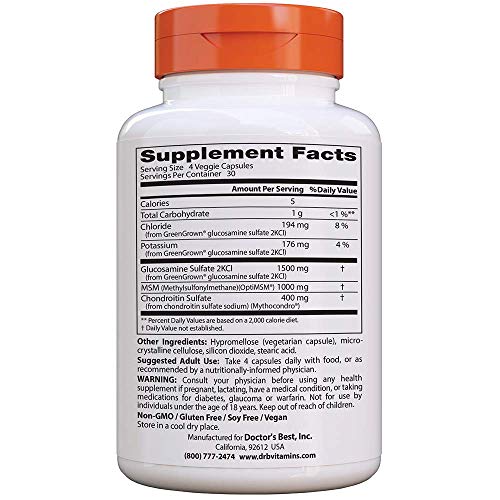 Doctor's Best Vegan Glucosamine Chondroitin MSM, Joint Health, Hair, Skin & Nails