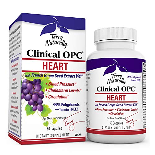 Terry Naturally Clinical OPC Heart - 600 mg Grape Seed Complex, 60 Vegan Capsules - Cardiovascular Support Supplement, Promotes Healthy Cholesterol Balance - Non-GMO, Gluten-Free - 60 Servings