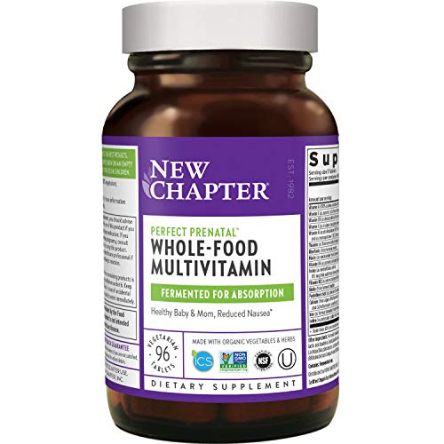 New Chapter Perfect Prenatal Vitamins - 96ct, Organic Prenatal Vitamins, Non-GMO Ingredients for Healthy Baby & Mom - Folate (Methylfolate), Iron, Vitamin D3, Fermented with Whole Foods and Probiotics