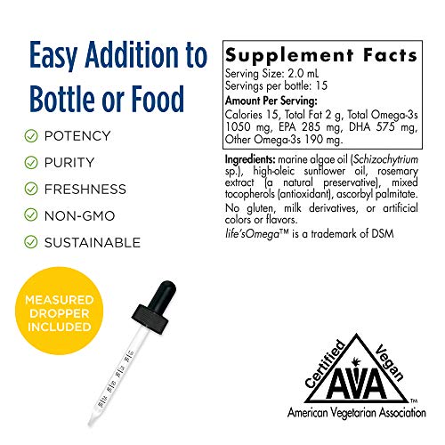 Nordic Naturals Baby’s DHA Vegetarian, Unflavored - 1050 mg Plant-Based Omega-3 - 1 oz - Supports Brain & Vision Development in Babies - Non-GMO, Vegan - 15 Servings
