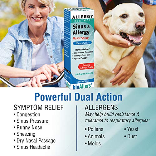 bioAllers Sinus and Allergy Relief Nasal Spray | Fast-Acting Homeopathic Remedy for Congestion, Pressure & Headache, Runny Nose & Sneezing | .8 oz