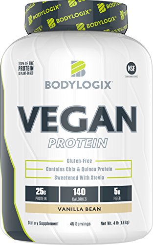 Bodylogix Vegan Plant Based Protein Powder, NSF Certified, Non-GMO, Vanilla Bean, 4 Pound