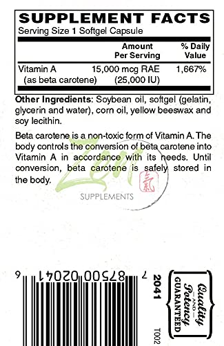 Beta Carotene 25,000IU SoftGels - Vitamin A Supplement for Antioxidant Support, Skin & Eye Health, Optimal Immune System Function - Non-GMO & Gluten Free – 100 Vitamin A 25000 IU Softgels