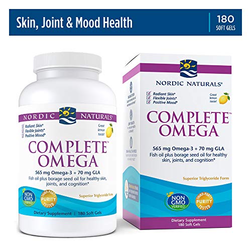 Nordic Naturals Complete Omega, Lemon Flavor - 565 mg Omega-3-180 Soft Gels - EPA & DHA with Added GLA - Healthy Skin & Joints, Cognition, Positive Mood - Non-GMO - 90 Servings