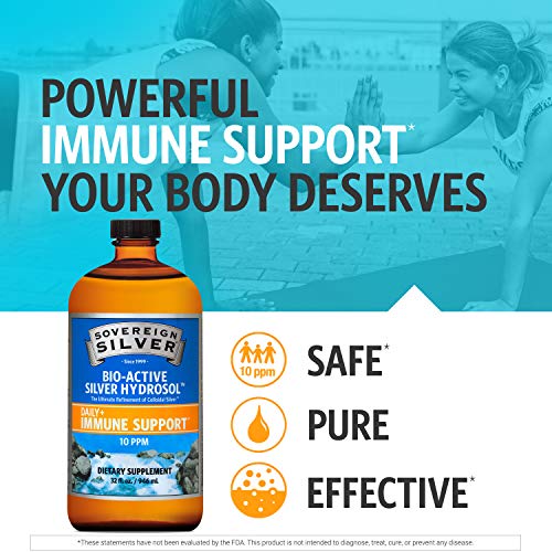 Sovereign Silver Bio-Active Silver Hydrosol for Immune Support - Colloidal Silver -10 ppm, 32oz (946mL) - Economy Size