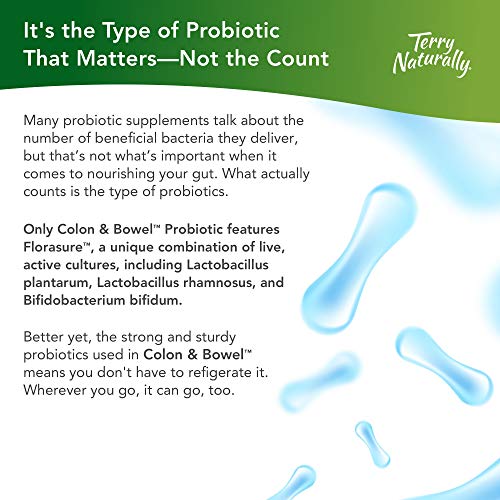 Terry Naturally Colon & Bowel Probiotic - 20 Billion Active Cells, 30 Vegan Capsules - Relieves Occasional Gas, Bloating, Constipation, Diarrhea & Cramping - Non-GMO, Gluten-Free, Kosher - 30 Servings