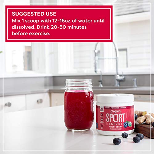 Orgain Wild Berry Sport Energy Pre-Workout Powder - Made with Green Coffee Beans, Organic Beets, Ginger, and Cordyceps, Gluten Free, Non-GMO, Vegan, Dairy and Soy Free - 0.53 lbs