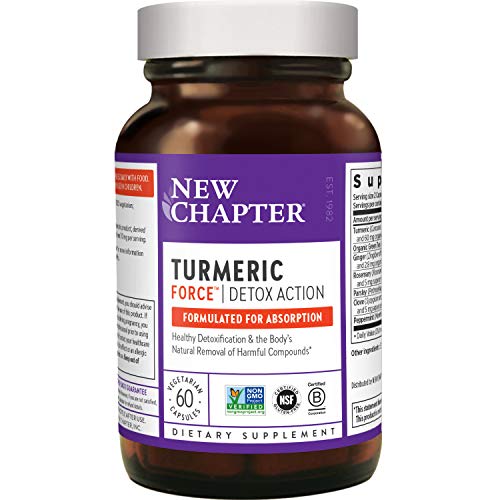 New Chapter Turmeric Supplement + Daily Detox Turmeric Force Detox Action with Green Tea + Ginger + NO Black Pepper Needed + NonGMO Ingredients Vegetarian Capsule, 60 Count