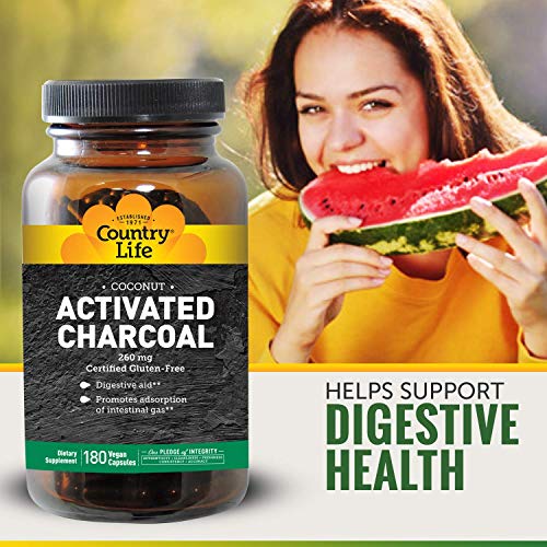 Country Life Natural Activated Charcoal - 260 mg 180 Capsules, Packaging May vary