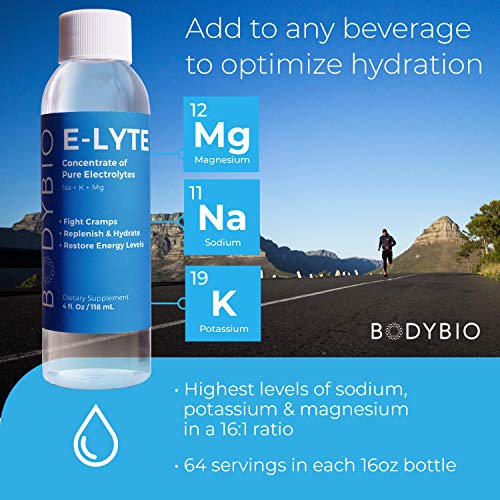 BodyBio - E-Lyte, Liquid Electrolyte - Sodium, Magnesium & Potassium for Rapid Natural Hydration - No Sugar or Additives - Keto Friendly Electrolyte for Rapid Dehydration Recovery - 16oz