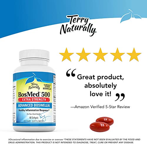 Terry Naturally BosMed 500-500 mg Boswellia, 60 Softgels - Clinically Studied Boswellia Supplement, Supports Healthy Inflammation Response - Non-GMO, Gluten-Free - 60 Servings