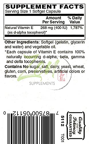 Natural Vitamin E – 400IU Vitamin E Capsules with 100% Natural Mixed Tocopherols - Non-GMO E Vitamin – 100 Softgels