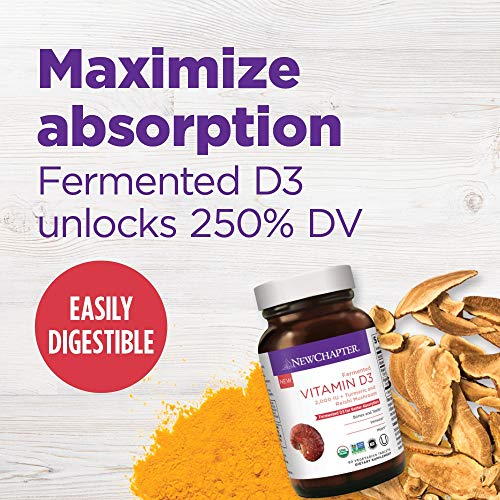 New Chapter Vitamin D3, Fermented Vitamin D3 2,000 IU, ONE Daily with Whole-Food Herbs + Adaptogenic Reishi Mushroom for Immune Support + Bone Health + Heart Health, 100% Vegan, Gluten-Free - 60 count