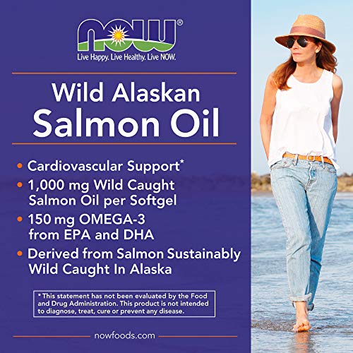 NOW Foods Supplements, Wild Alaskan Salmon Oil, 150mg Omega 3 From EPA and DHA, 200-Softgels