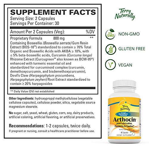 Terry Naturally Arthocin - 60 Vegan Capsules - Joint & Cartilage Support Supplement, Optimizes Comfort, Mobility & Flexibility - Non-GMO, Gluten-Free - 30 Servings