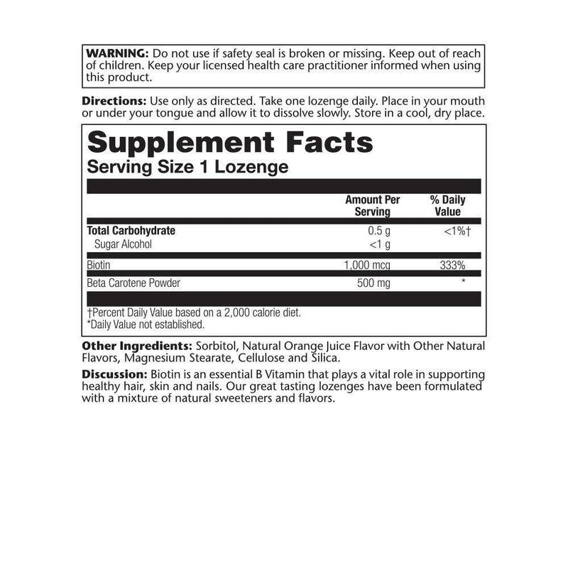 Solaray Biotin Lozenge Supplement, Orange, 1000 mcg, 100 Count - Vitamins Emporium