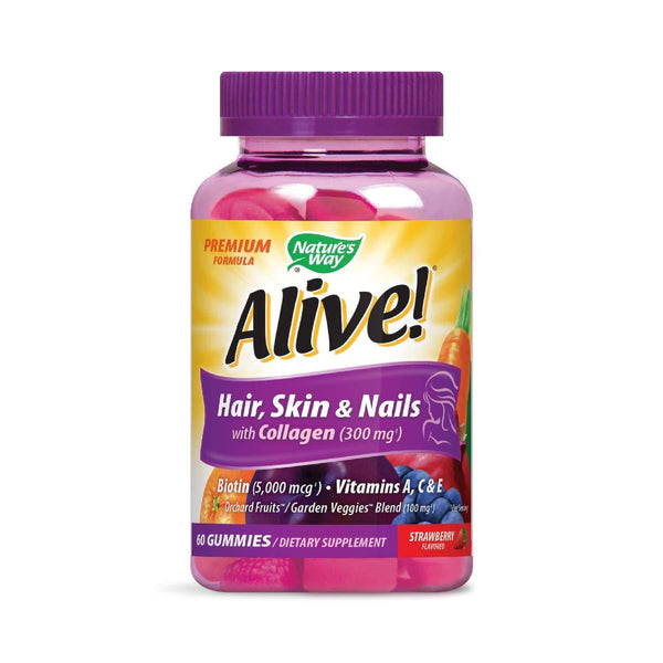 Alive! Premium Hair, Skin and Nails Multivitamin with Biotin and Collagen, 60 Count - Vitamins Emporium