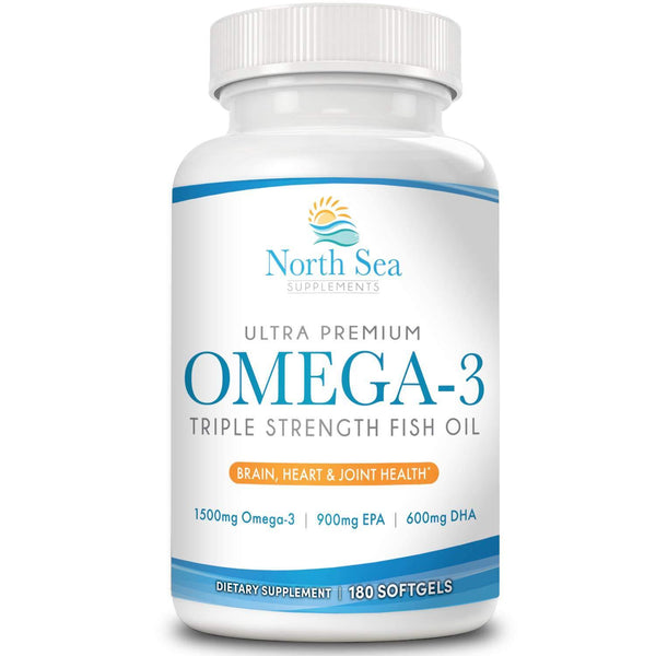 North Sea Supplements Triple Strength Omega 3-180 Count | Burpless, Non-GMO, NSF-Certified | Supports Heart, Brain, and Immune Health - Vitamins Emporium
