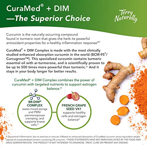 Terry Naturally CuraMed + DIM - 30 Vegan Capsules - Healthy Hormone Support Supplement for Women, Supports Perimenopause & PMS Relief - Non-GMO, Gluten-Free - 30 Servings