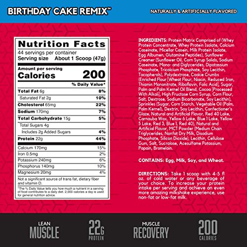 BSN Syntha-6 Whey Protein Powder, Cold Stone Creamery- Birthday Cake Remix Flavor, Micellar Casein, Milk Protein Isolate Powder, 44 Servings