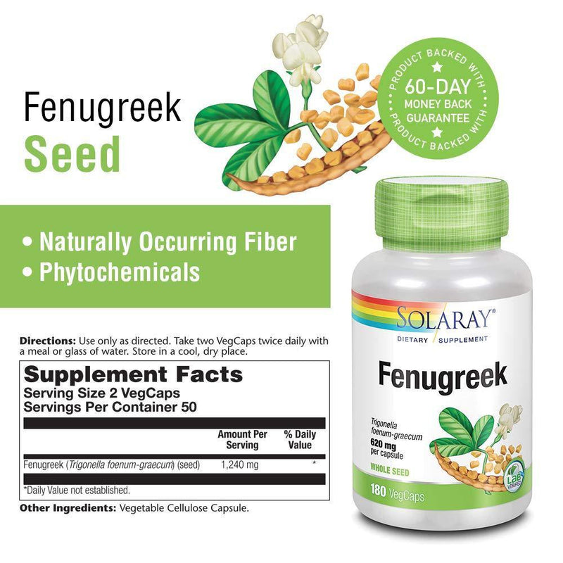 Solaray Fenugreek Seeds, 620 mg, 180 Count - Vitamins Emporium
