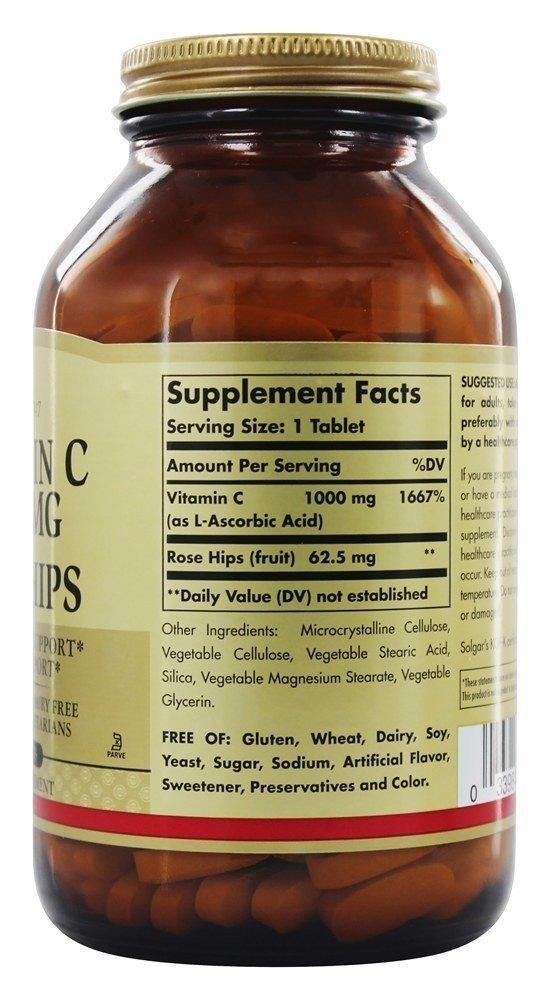 Solgar Vitamin C with Rose Hips Tablets, 1000 mg, 100 Count - Vitamins Emporium