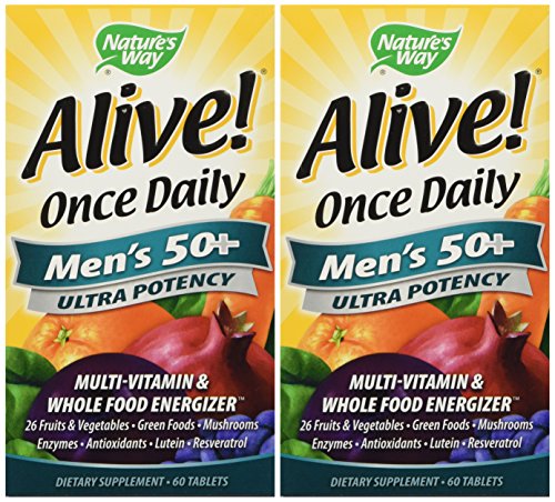 Nature's Way Alive! Once Daily Men's 50+ Multivitamin, Ultra Potency, Food-Based Blends (291mg per serving), 60 Tablets, Pack of 2