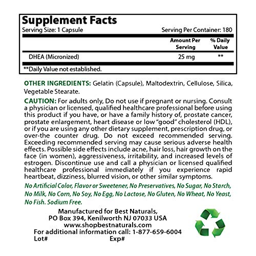 Best Naturals, Micronized DHEA 25 mg 180 Capsules