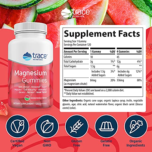 Magnesium Stress Relief Gummies (120 Ct) | Easy to Take Magnesium Citrate | Natural Calming Sleep Aid, Muscle Relaxer, Mood & Digestive Support Supplement | Great for Kids & Adults (Watermelon Flavor)