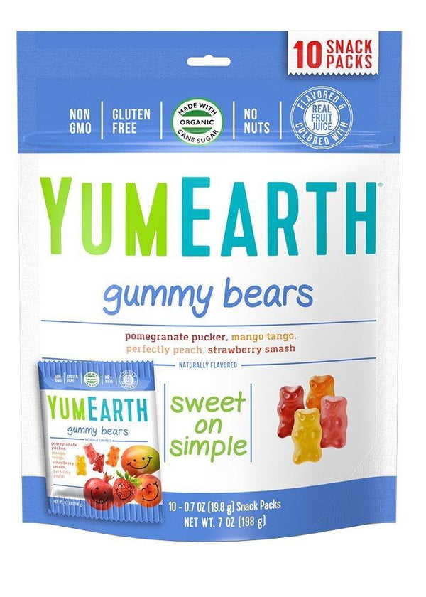 YumEarth Gummy Bears,  Assorted Flavors, 10 snack packs - Vitamins Emporium