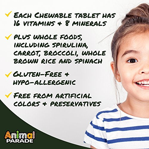 NaturesPlus Animal Parade Source of Life Children's Chewable Multivitamin - 180 Animal Shaped Tablets - Natural Assorted Flavors - Vegetarian, Gluten-Free - 90 Total Servings