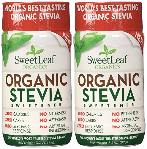 SweetLeaf Organic Stevia Sweetner Shaker - Zero Calorie, 3.2 ounce 92 gram (Pack of 2)