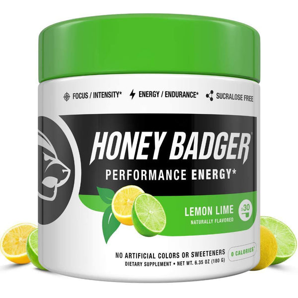 Honey Badger Vegan Keto Pre Workout | Lemon Lime | Natural Paleo Sugar Free Plant-Based Energy Supplement Nootropics Amino Acids Nitric Oxide Sucralose Free + Non-Habit Forming | 30 Servings - Vitamins Emporium