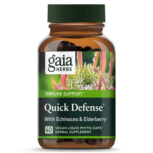 Gaia Herbs Quick Defense, Vegan Liquid Capsules, 40 Count - Fast-Acting Immune Support, Echinacea, Ginger Root, Sambucus Black Elderberry - Vitamins Emporium