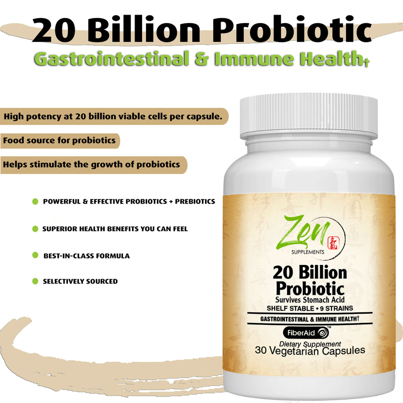 20 Billion CFU 9 Strain, Multi-Probiotic 30-Vegcaps -Sustained Release Technology, Resist Stomach Acid, Shelf Stable - Support for Healthy Digestion & Intestinal Ecology Favorable Intestinal Flora