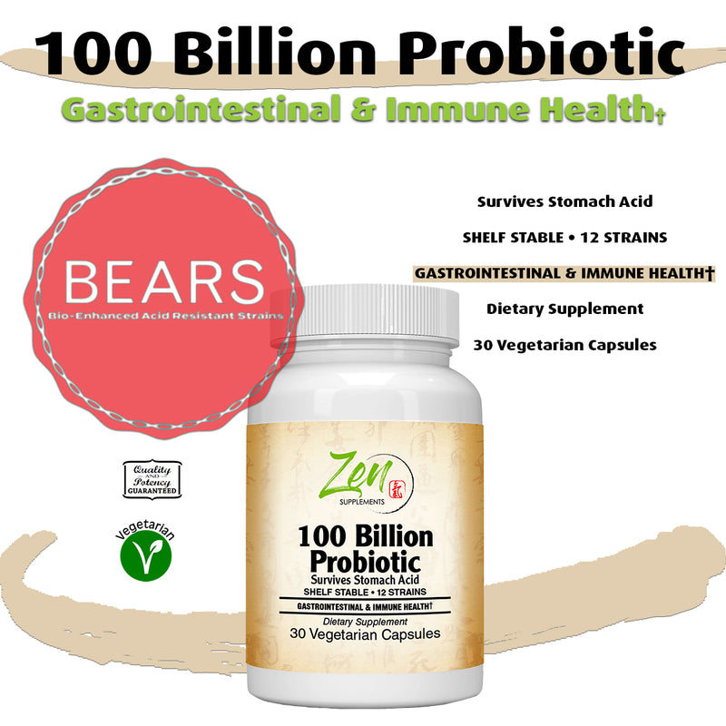 100 Billion Probiotic CFU with 12 Strains 30-Vegcaps - Sustained Release Technology, Resist Stomach Acid, Shelf Stable - Support for Healthy Digestion & Intestinal Ecology Favorable Intestinal Flora