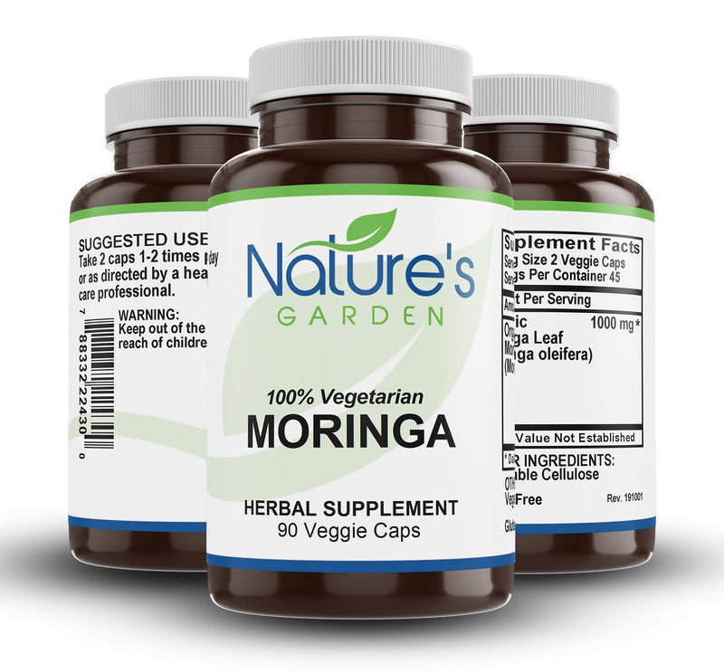 Moringa - 90 Veggie Caps with 1000mg Organic Moringa - Natural Superfood & Antioxidant