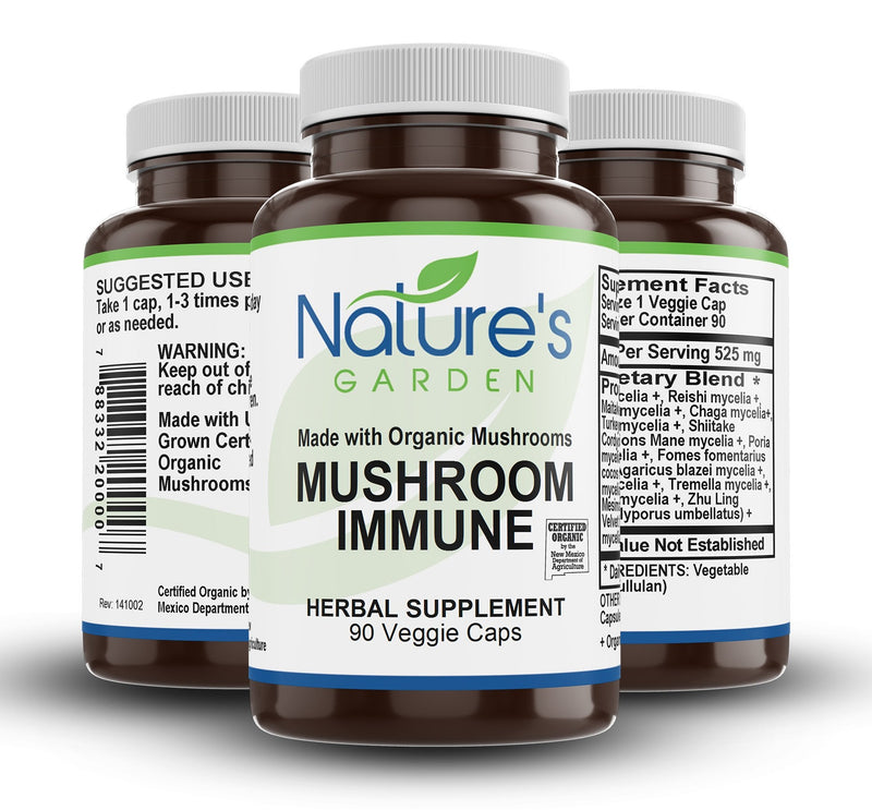 Mushroom Immune (Certified Organic) - 90 Veggie Caps with 14 Powerful Mycelium Including Certified Organic Maitake - Reishi - Turkey Tail - Chaga - Cordyceps - Shiitake - Lions Mane