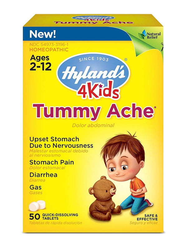 Hyland's 4 Kids Tummy Ache Tablets, Natural Relief of Upset Stomach, Diarrhea and Gas for Children, 50 Count - Vitamins Emporium
