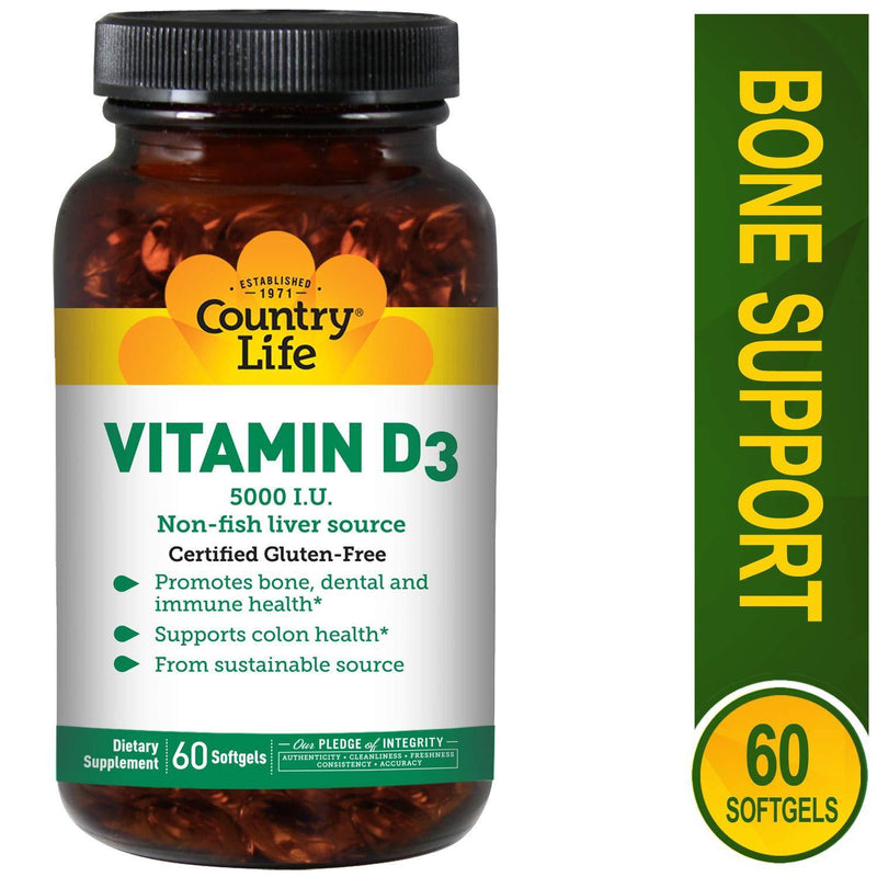 COUNTRY LIFE Vitamin D3 5000 IU, 60 CT - Vitamins Emporium