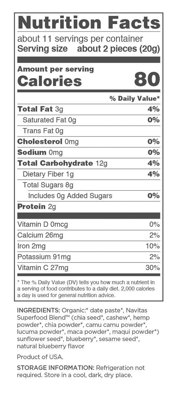 Navitas Organics Superfood Power Snacks, Blueberry Hemp, 8oz. Bag - Organic, Non-GMO, Gluten-Free, No Sugar Added - Vitamins Emporium