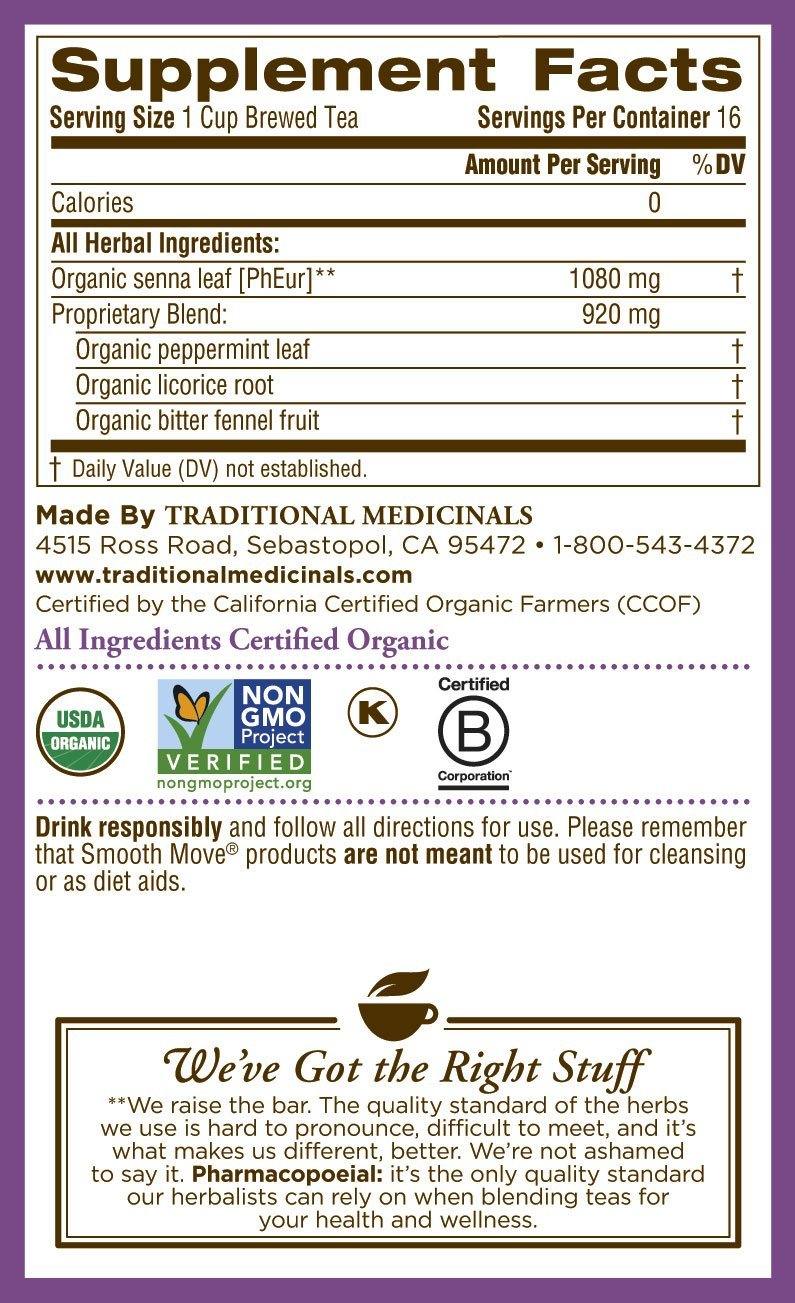 Traditional Medicinals Organic Smooth Move Peppermint Laxative Tea, 16 Tea Bags (Pack of 1) - Vitamins Emporium