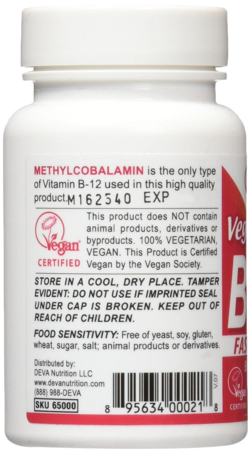 Deva Vegan Vitamins Sublingual B12 1000 mcg Tablets, 90 Count - Vitamins Emporium