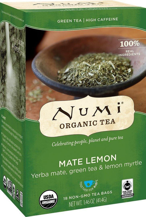 Numi Organic Tea Mate Lemon, 18 Count Box of Tea Bags, Yerba Mate Green Tea Blend (Packaging May Vary) - Vitamins Emporium